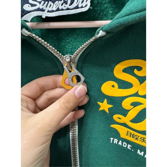 SuperDry Japan size Medium Zip Up Hoodie Green Yellow - Picture 5 of 10